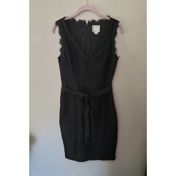 Anthropologie Maeve Black Lace Stretch Sheath cocktail dainty midi Dress - Picture 6 of 9